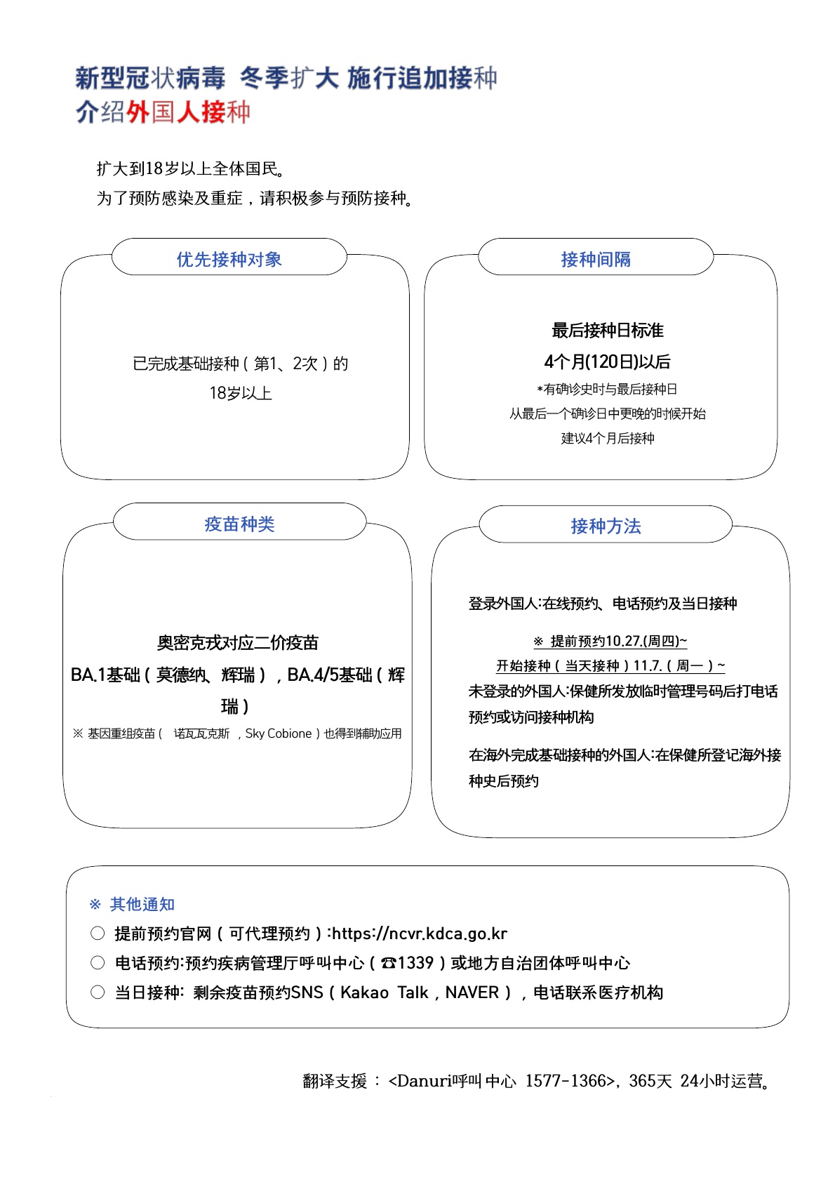 국내 체류 외국인 코로나19 백신 동절기 추가접종 확대 안내 이미지2